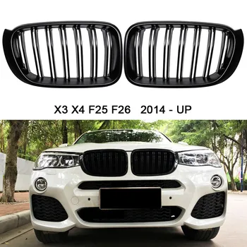 

For BMW F25 F26 X3 X4 1 Pair Bumper Gloss Matt Black M Color 2 Line Slat Kidney Grill Front Bumper 2014 15 16 2017 Racing Grill