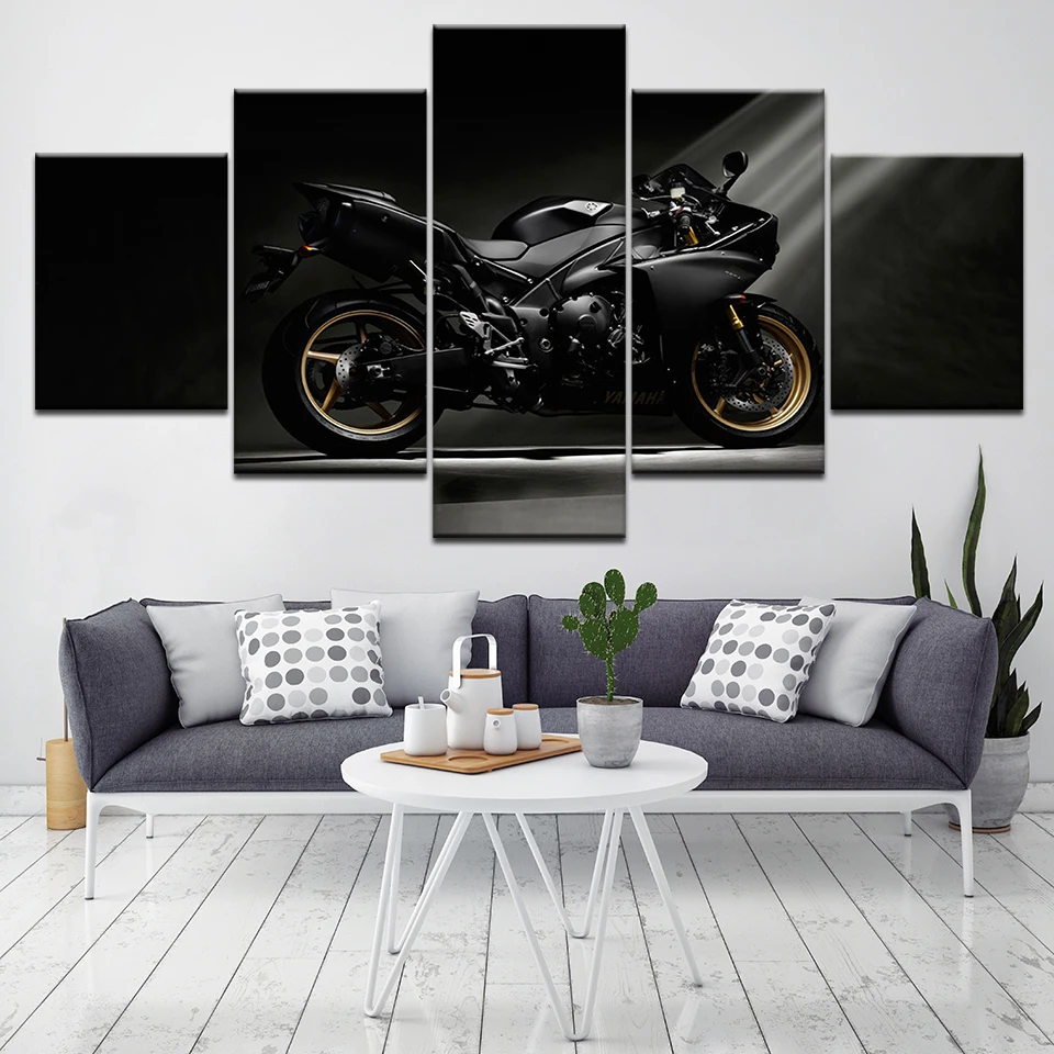 

R1 2009 BLACK Motorcycles 5 Piece HD Wallpapers Art Canvas Print modern Poster Modular art painting for Living Room Home Decor