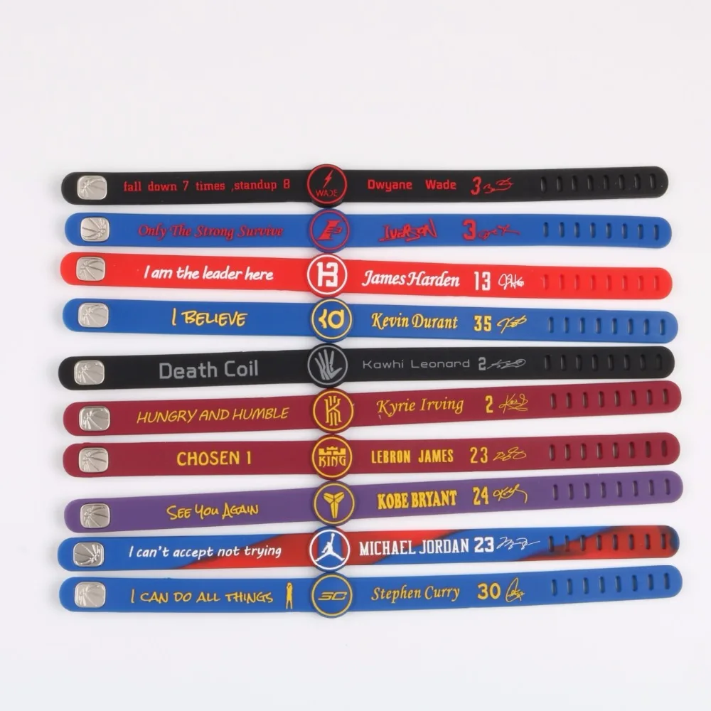 100pcs Adjustable Bracelet Mix Basketball Players NBAstar Team Silicone