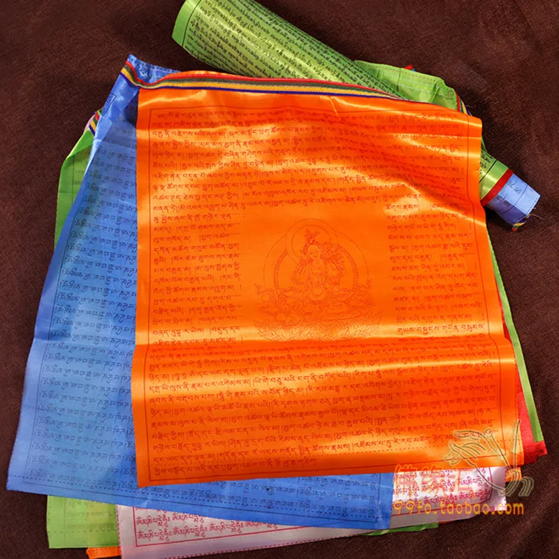Top Grade Satin Face Prayer Flags Ten In One Five Colors Scripture Banners 37cm*34cm 7.5 Meters long 20 Pieces/string | Дом и сад