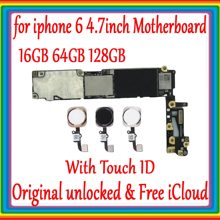 

Factory unlocked for iphone 6 4.7inch Motherboard With/ Without Touch ID 100% Original for iphone 6 Mainboard 16GB /64GB /128GB