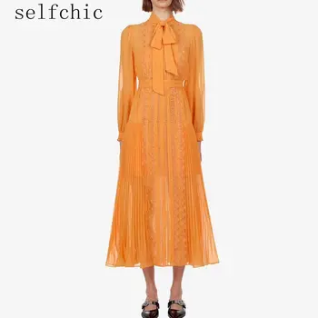 

Runway 2019 Fall Women Long Dress Runway Elegant Party Pleated Dresses