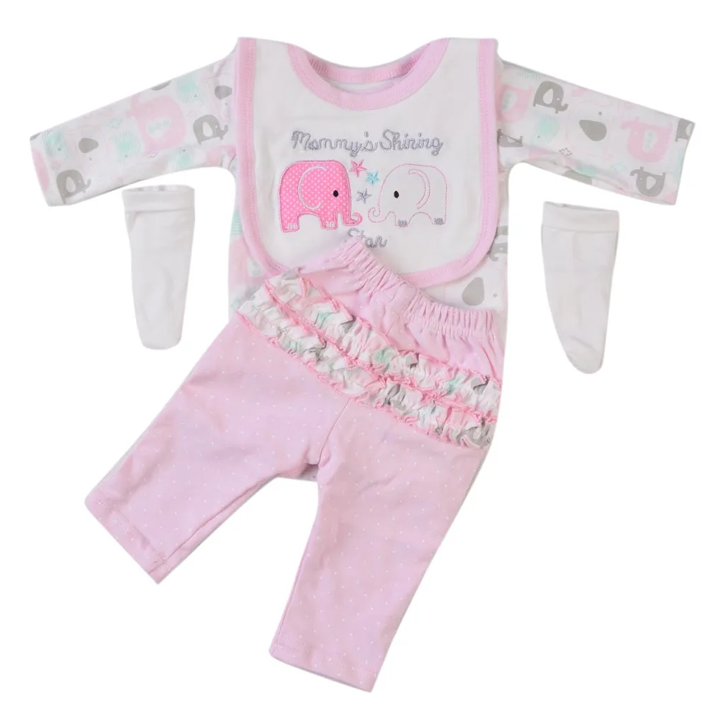 4pcs Lovely Newborn Baby Doll Elephant Jumpsuit Bib Suit for 22-23inch Reborn Doll Accs