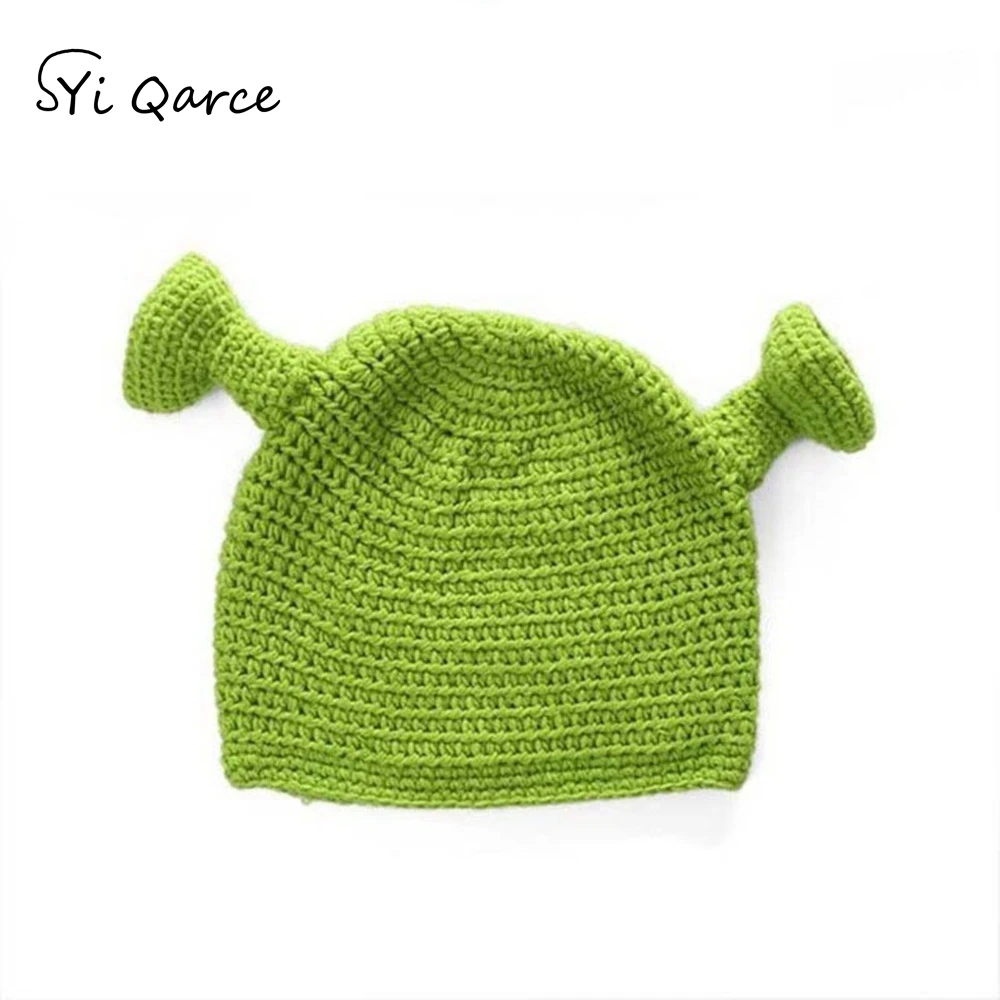 SYi Qarce Balaclava Monster Shrek Wool Hat Women Winter Warm Knitted Hat Funny Beanie Skullies Cap for Women Men Hat NM656