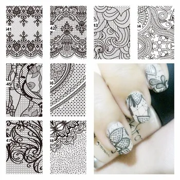 YZWLE 1 Sheet Beauty Black Lace Flower Design Nail Stickers Nail Art Decals Decorations Tools
