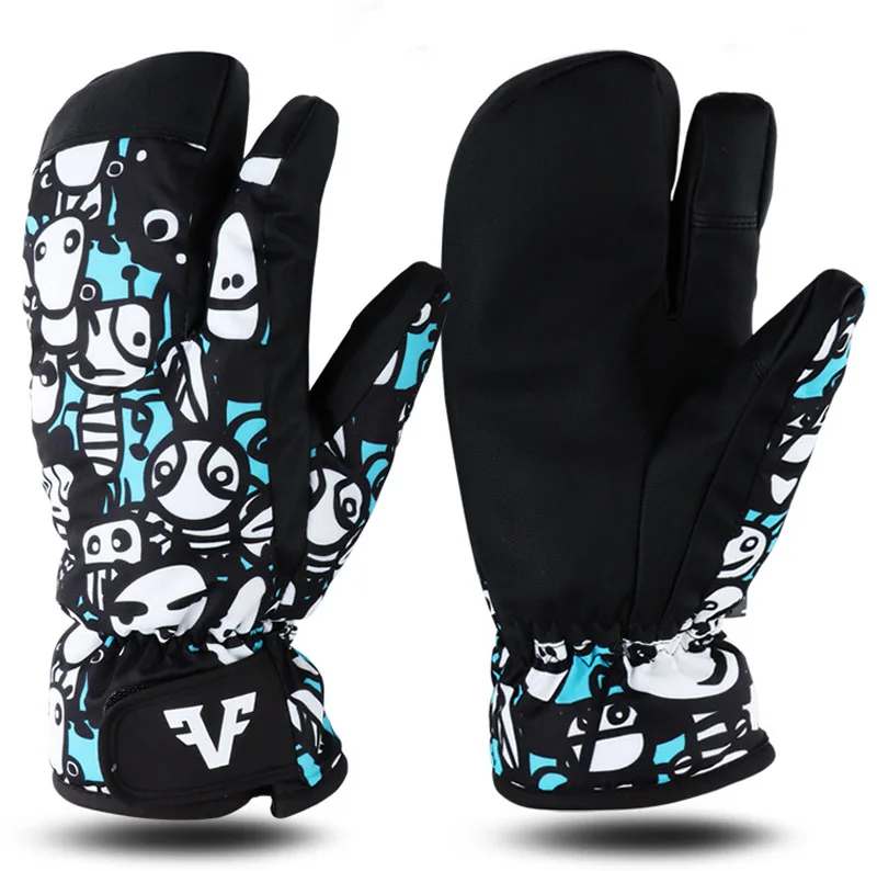 Профессиональные лыжные перчатки для сноуборда, мужские и женские рукавицы с 3 пальцами, зимние-30 лыжные Снегоходы, ветронепроницаемые снежные рукавицы, monster - Цвет: Gray-Blue