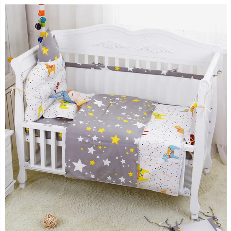 Постельное белье для новорожденных, Детские Кроватки из чистого хлопка, комплект детской кроватки с разноцветными рисунками, постельный комплект для детей, декор для комнаты, 7 шт./компл