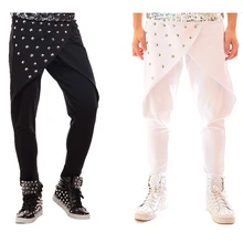 Новинка, штаны-шаровары для джазового танца, для мужчин, рок-бар, Dj танцоры, сценические оригинальные певицы, с заклепками, хип-хоп брюки, парикмахер, BD117