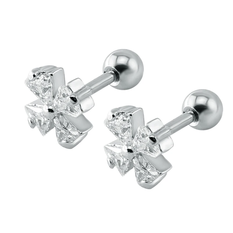 1 Pair Four Leaf Clover Cubic Zirconia Stud Earrings Piercing Jewelry