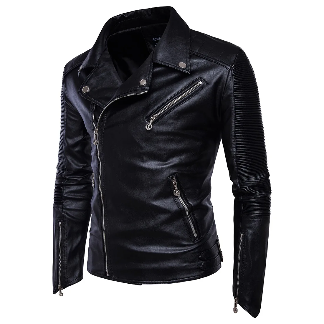 Autumn and winter fashion moto jackets side zipper Placket PU leather motorcycle jacket men black coat Slim stand collar leather bomber jacket