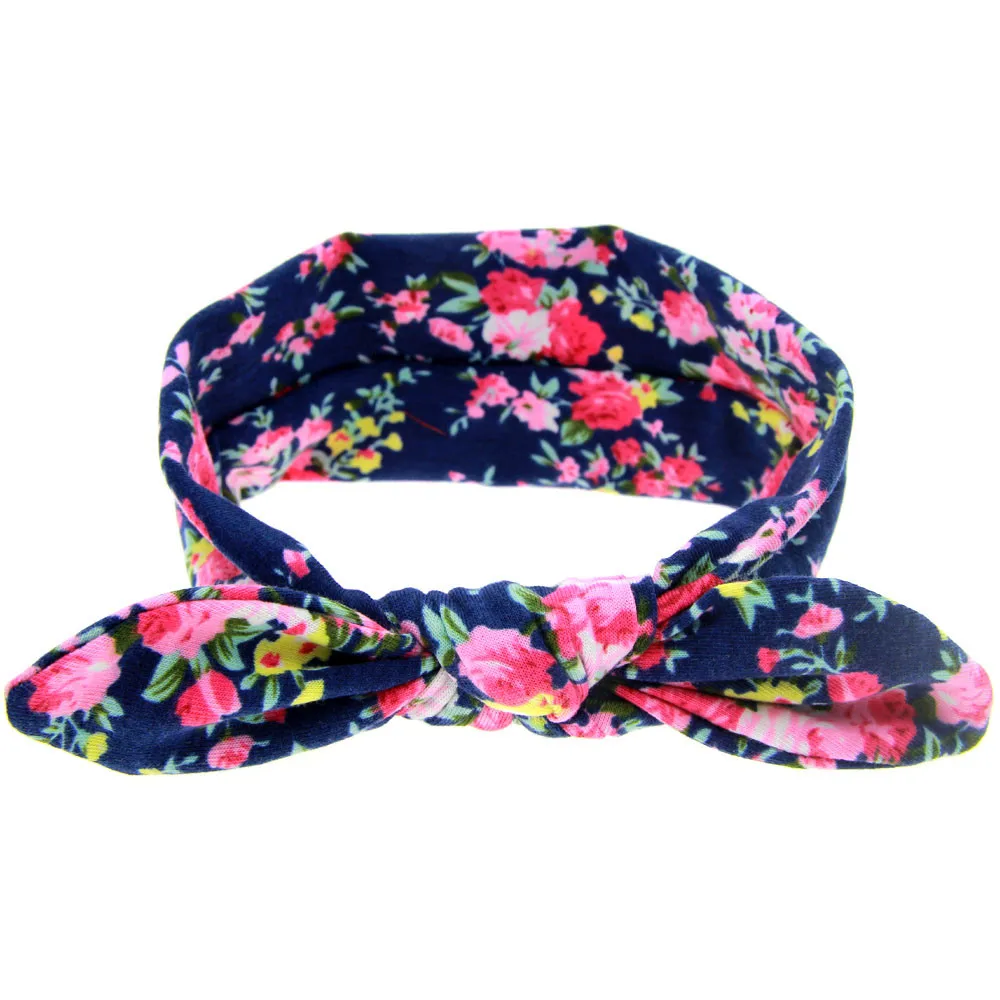 

Cute Lovely Girls Cloth Turban Knot Headband Flowers Print Bowknot Headwear Floral Rabbit Ears Bow Elastic Hair Band accessories