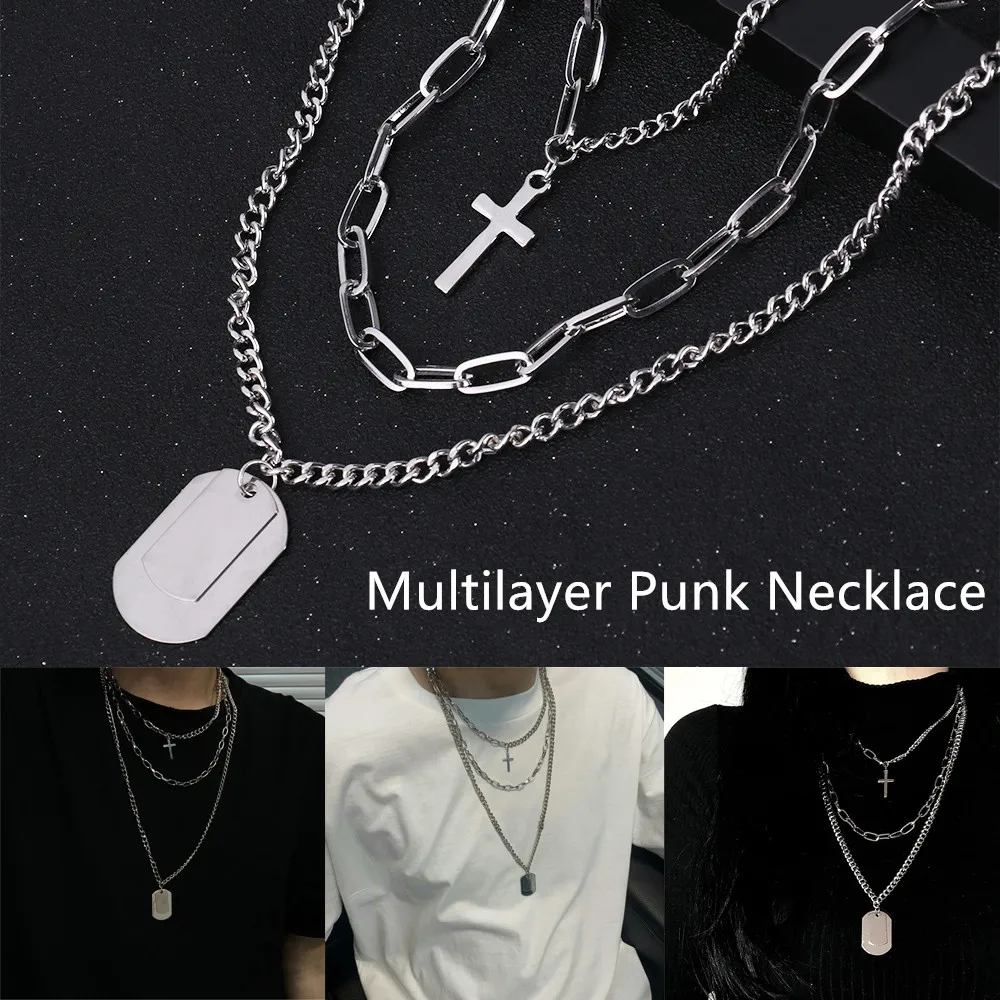 

Multilayers Punk Retro Fashion Crossing Chain Necklace Couple Street Hip Hop Harajuku Geometric Metal Pendant Necklaces Gift