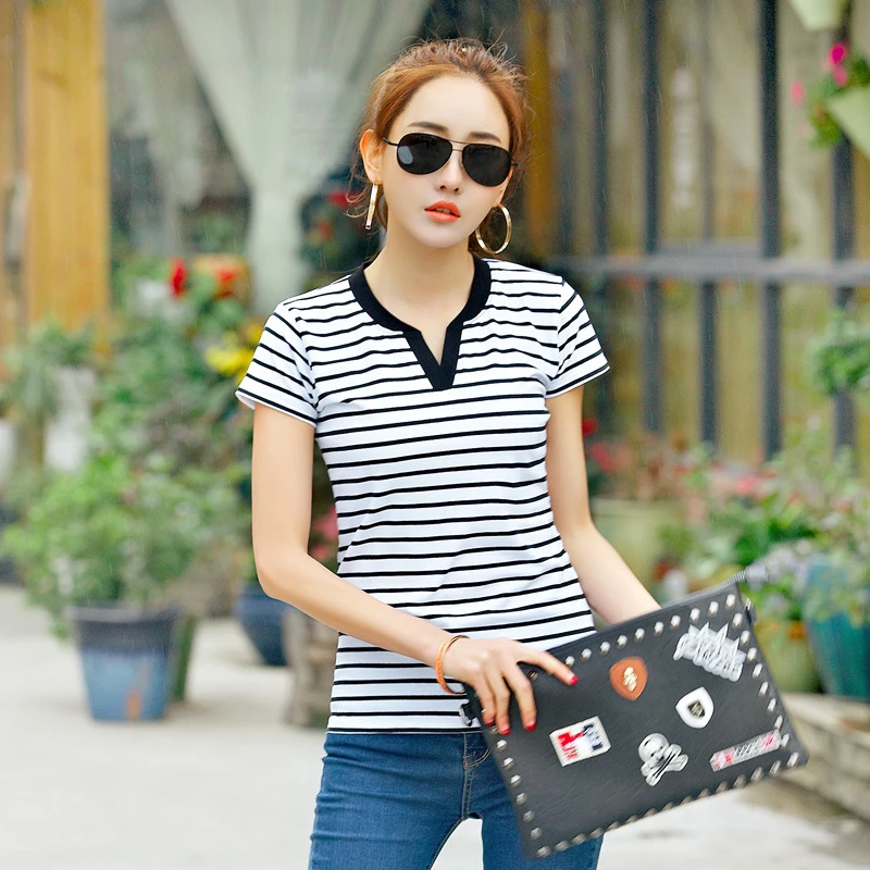 2016 moda rayas algodón Polos mujer Slim manga corta Polo Femme mujer camisa Polo s mujer causal diseño B003|polo femme|polo shirt womenwomen polo shirt - AliExpress