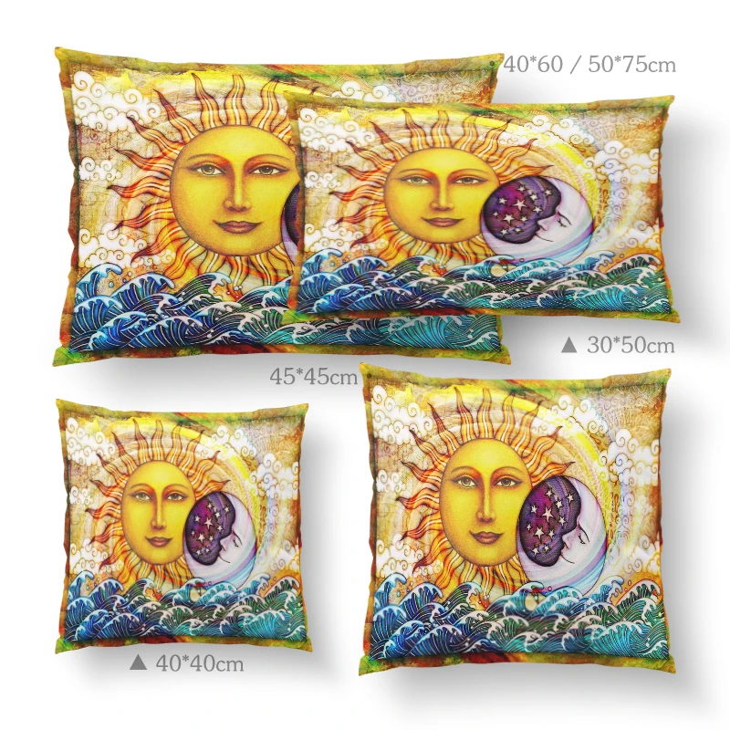 

Sun Moon Pillow Case 50*50cm Anime Cushions Cover Ocean Sunrise Decorative for Sofa Throw Pillow Covers Chic Bedding Pillowcases