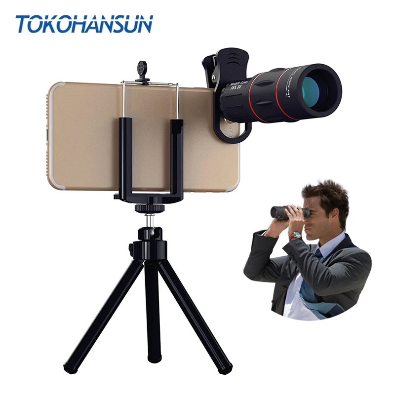 TOKOHANSUN 18X تلسكوب عدسات تكبير أحادي كاميرا الهاتف المحمول عدسة ل فون سامسونج الهواتف الذكية للتخييم الصيد الرياضة
