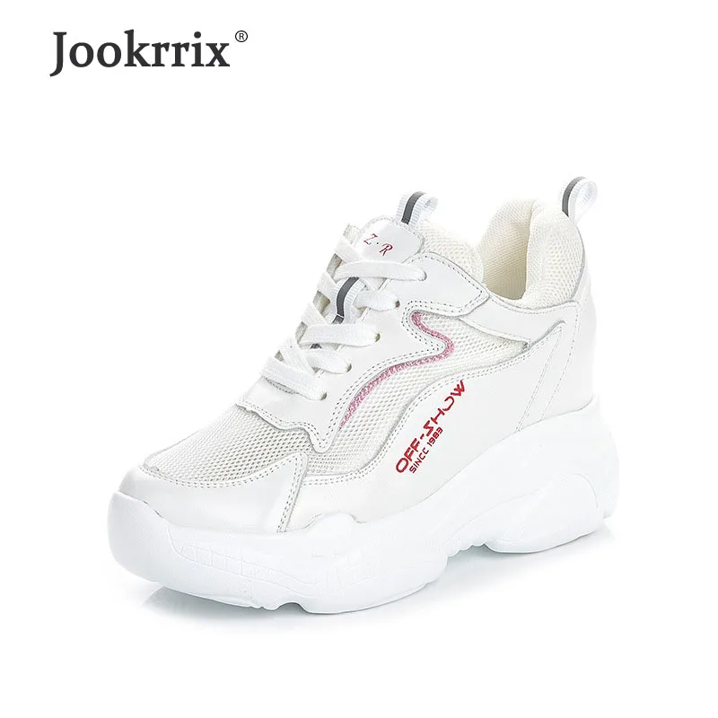

Jookrrix 2019 Women Fashion Genuine Leather Shoes For Women Brand Breathable Chunk Sneakers Lady Increased 6 cm Platform Shoes