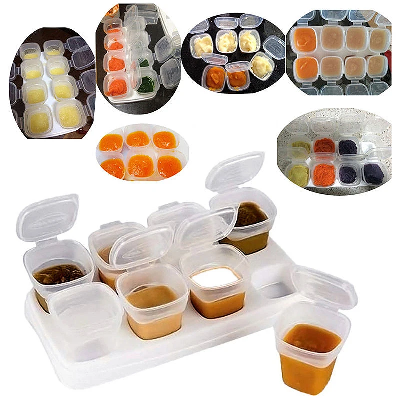 JX-LCLYL 8pcs Kids Weaning Food Feeding Box Freezing Cubes Tray Mini Storage Containers
