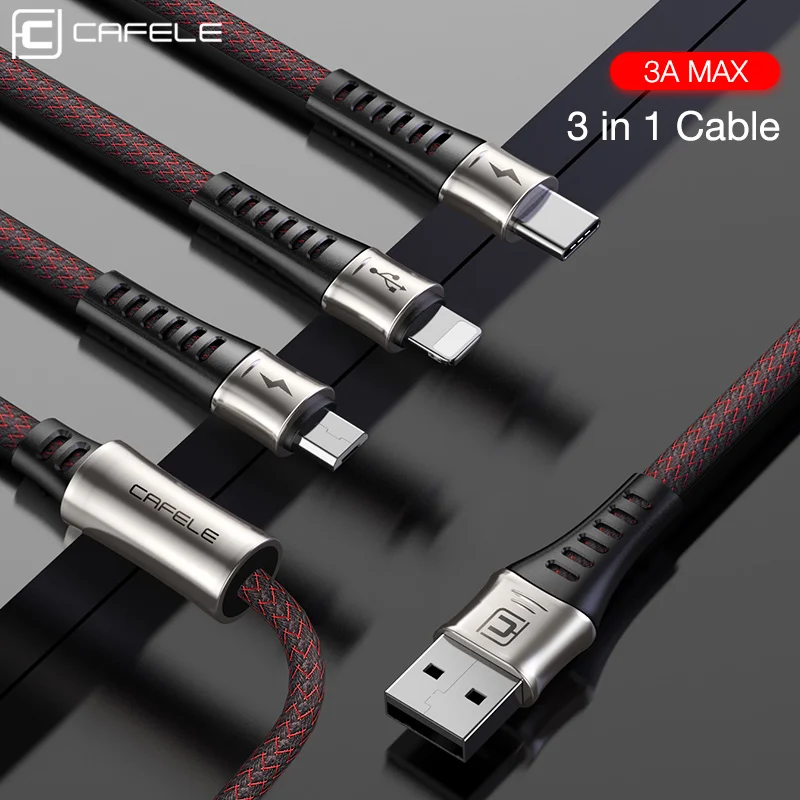 USB кабель Cafele для iPhone Micro Type C 3A быстрой зарядки Huawei Xiaomi Samsung из цинкового