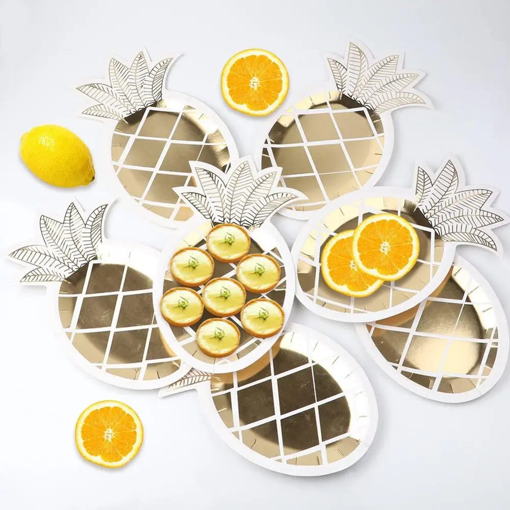 

8PCS/Lot Gold Pineapple Disposable Tableware Kids Birthday Favor Paper Plates Hawaii Luau Party Decoration Baby Shower Supplies