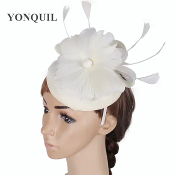 

beige imitation sinamay fascinator cocktail hat wedding headwear church occasion feather hair accessories NEW ARRIVAL 15color