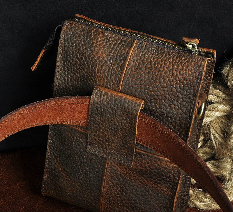 Оригинальный кожаный мужской Универсальный повседневный дизайн маленькая сумка через плечо дорожная поясная сумка чехол для телефона 6402d