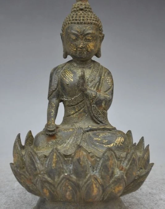 

8" tibet buddhism bronze gilt sakyamuni buddha seat lotus flower Amitabha statue