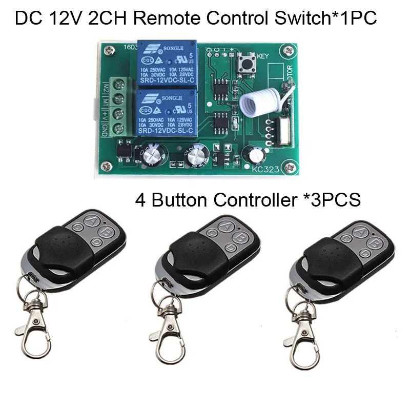 433 МГц Универсальный беспроводной пульт дистанционного управления DC 12 В 2CH релейный модуль приемника RF переключатель 4 кнопки дистанционного управления ворот гаража - Цвет: 1 Receiver 3 RC