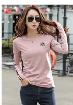GGRIGHT/футболка большого размера, женские топы, футболка с длинными рукавами в Корейском стиле, женская футболка, модная футболка, женские футболки mujer - Цвет: Розовый