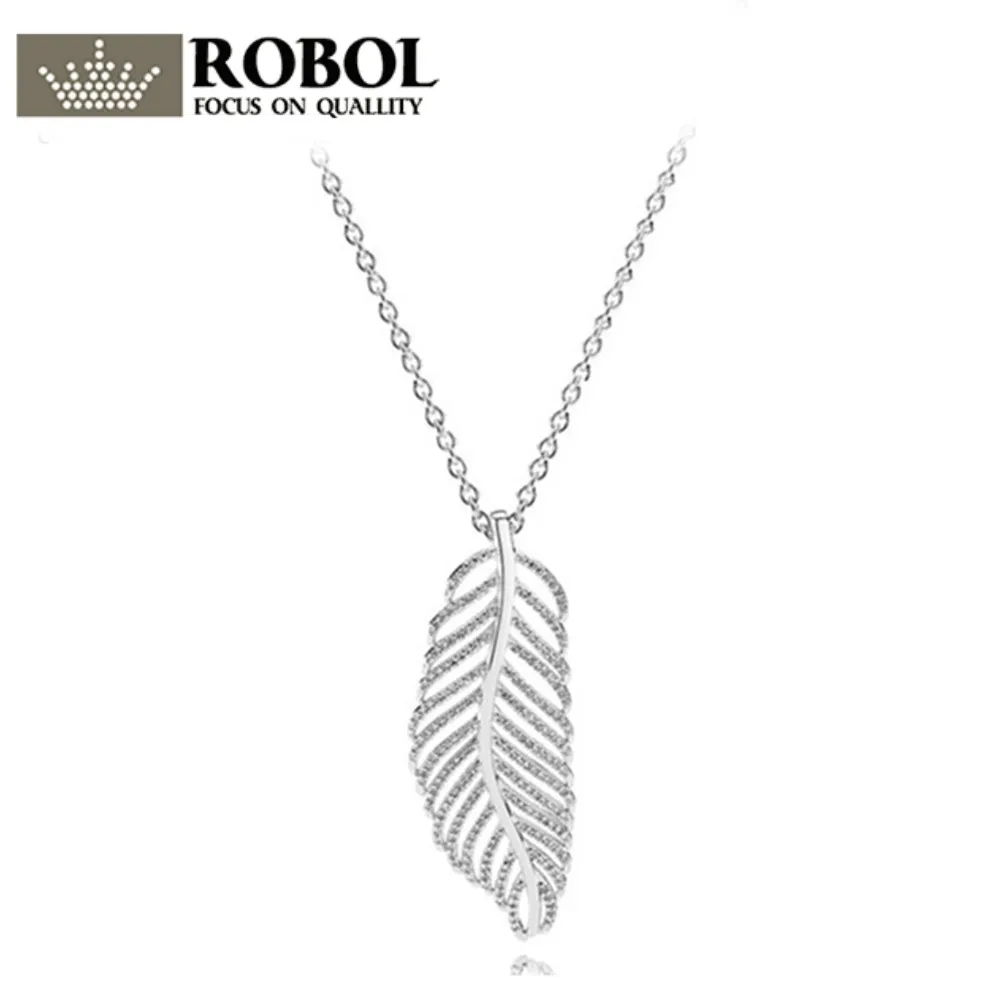

100% 925 Sterling Silver 1:1 Genuine Simple Blink Feather Temperament Ms. Pendant Necklace Fit DIY Holiday Gift