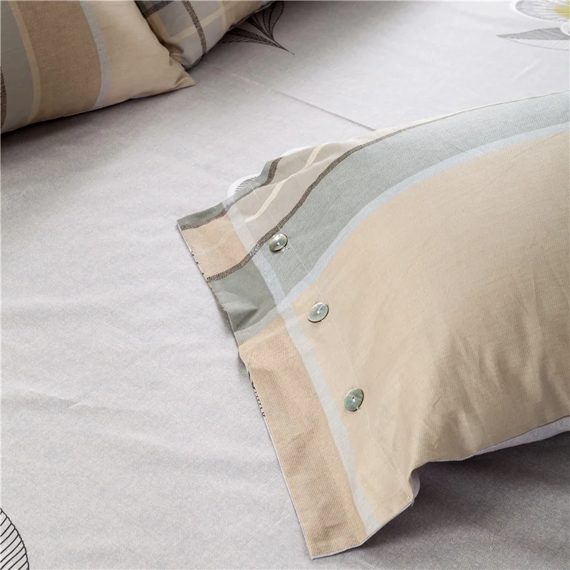 Waliicorners 4pcs 100%Cotton Printed Bedding set Button Duvet Cover set Bedsheet Pillowcases Queen King Size bed linen 77 _MG_5425