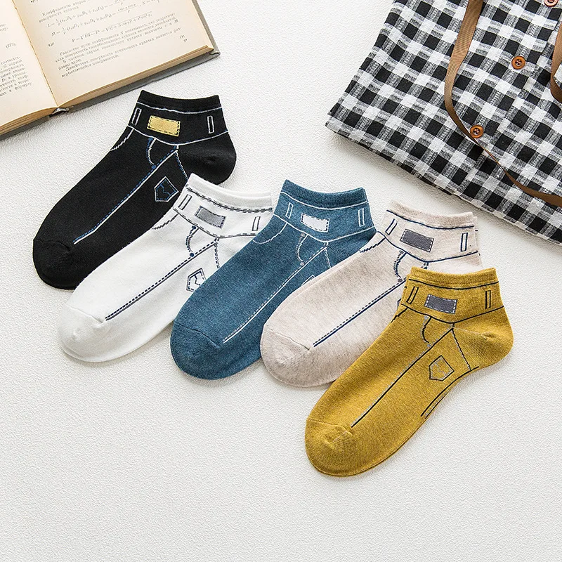 Индивидуальные носки женские хлопковые стандартные джинсы с принтом короткие носки антифрикционные эластичные уличные женские носки