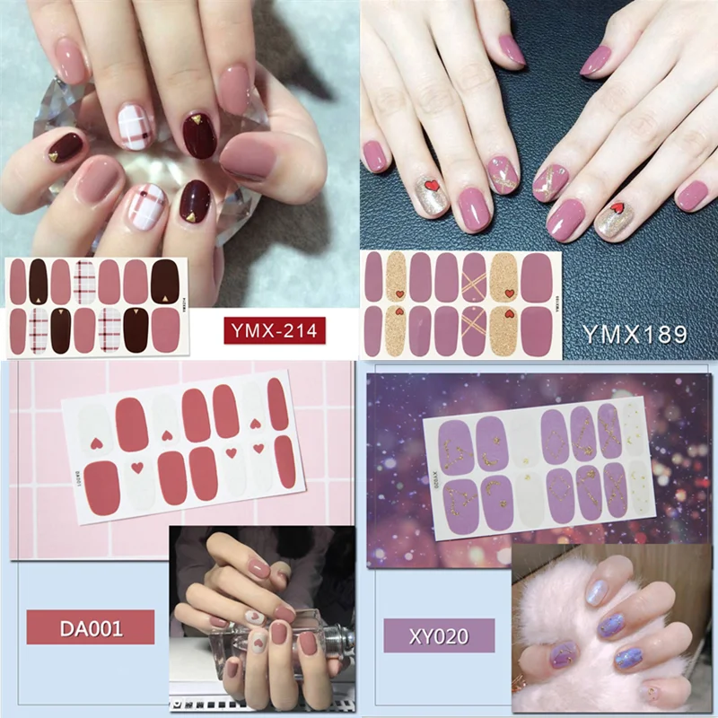 

Lamemoria 14 Tips/Sheet Beauty Nails Stickers Heart Glitter Nail Wraps Multicolor Nail Art Full Stickers Adhesive Tips Manicure