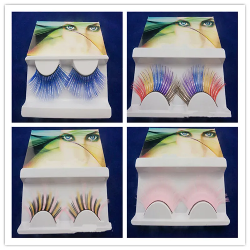 

1 Pair Colorful Eyelashes Rainbow False Eye Lashes Halloween cosplay Makeup Natural Long Cross Strip Eyelash Extension