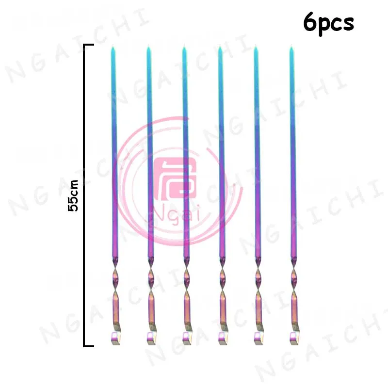 Барбекю гриль шампуры из нержавеющей стали красочные жаркое мясо Вилка Открытый барбекю инструменты плоские мясные палочки кабоб шампуры нетоксичные игла для мяса - Цвет: 6pcs
