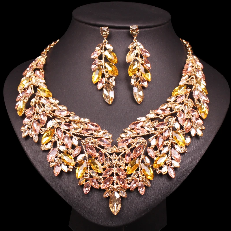 

New Luxury Gold Color Dubai Jewelry sets Wedding Party Necklace and Earrings Set Indian Bridal Costume Accessories Women's Gifts