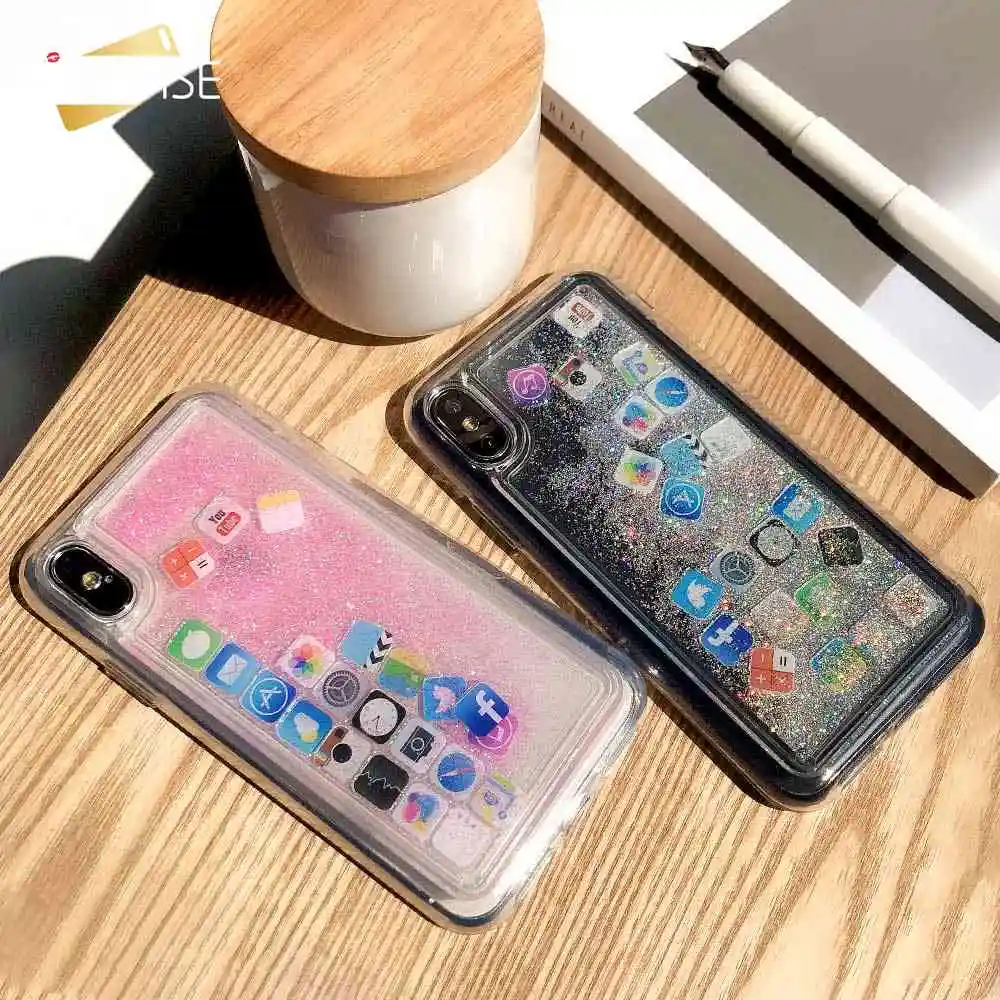 

KISSCASE Quicksand Glitter Case For iPhone XR 7 8 6 6S Plus Case Liquid App Icon Hard PC Case For iPhone XS MAX XS X Bling Capa