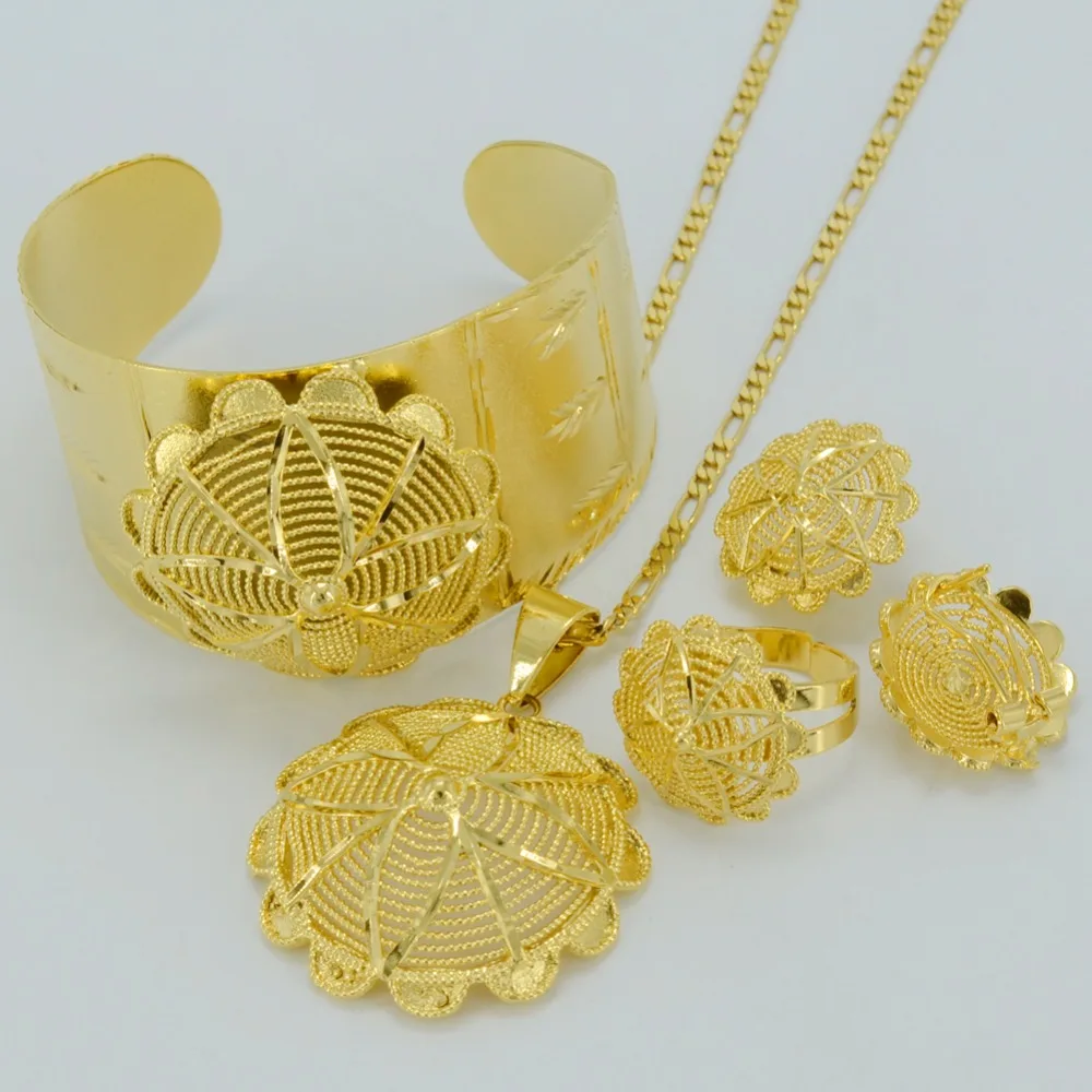 

Anniyo Ethiopian sets Necklace Bangle Earrings Ring Eritrean Jewelry sets Gold Color Eritrean Best Holiday Gifts #042102