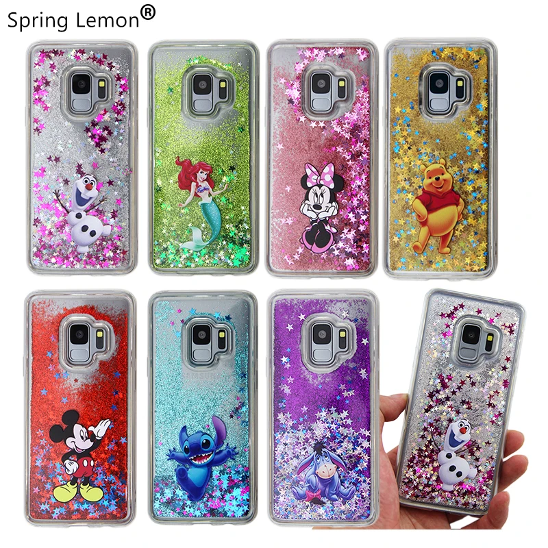 For Samsung Galaxy S9 Case Cute Minnie Stitch Cheshire Cat Glitter Liquid quicksand Stars Phone Cover S9plus | Мобильные телефоны и