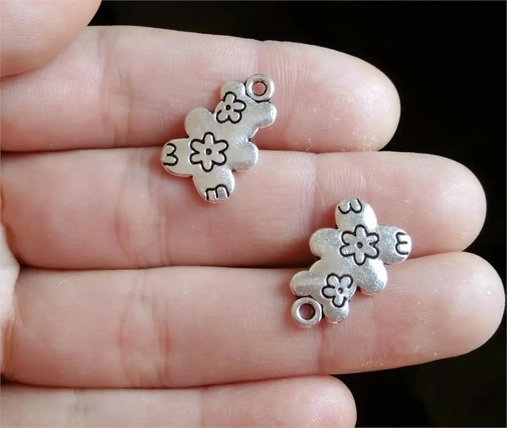 

6Pcs teddy bear flowers 21*12mm DIY Retro Silver Jewelry Bracelet Necklace pendant Free Shipping