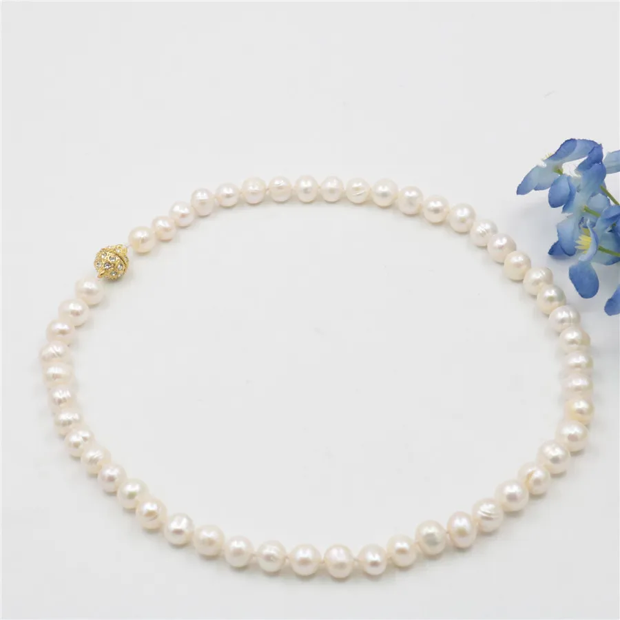 Natural 8-9MM White Akoya Cultured Pearl Necklace Beads DIY Women Jewelry Natural Stone 18