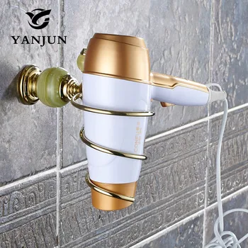 

Yanjun European Style Brass Jade Stone Golden Wall Mounted Hairdryer Support Holder Spiral Stand Bathroom Wall Shelf YJ-8152