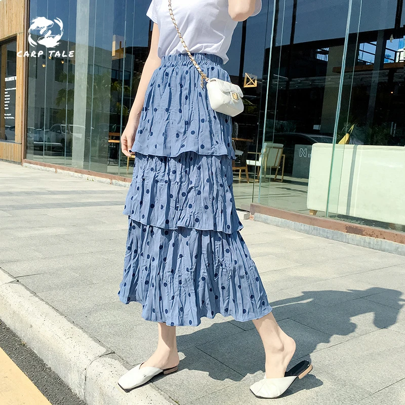 

spring and summer Korean version of the new wave point cake skirt female skirt high waist retro ins super fire pleated skirt