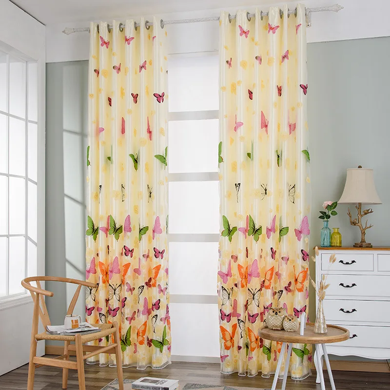 

2018 Retail New Butterfly Printed Tulle Voile Door Window Balcony Sheer Panel Screen Curtain 100*200cm 100*270cm