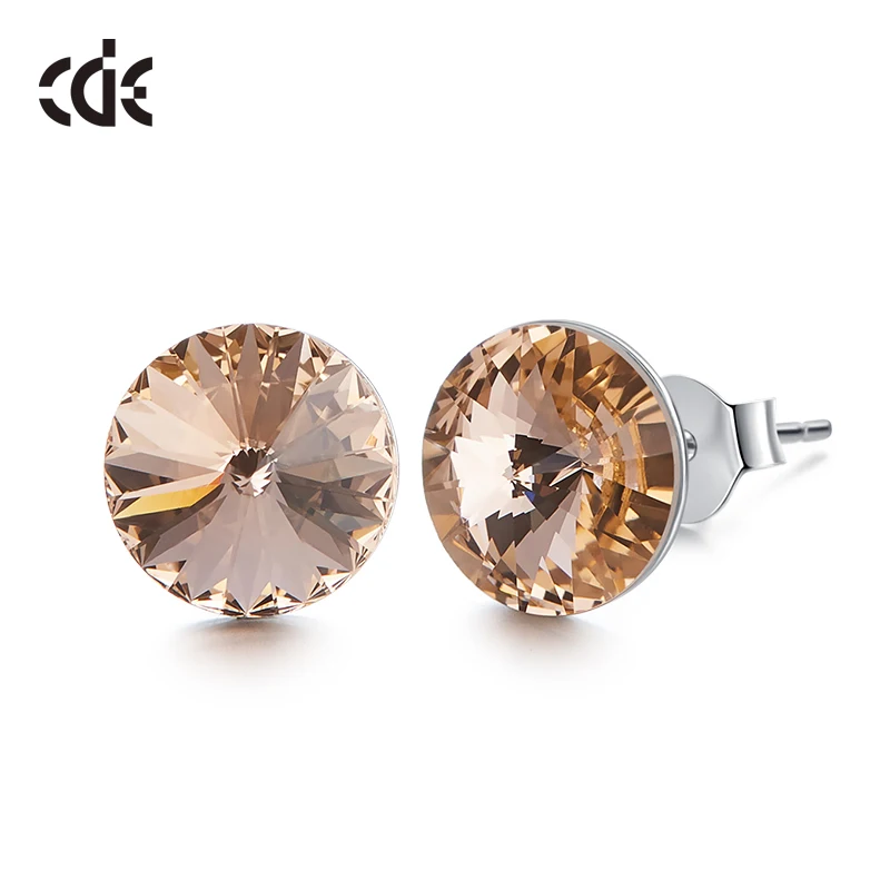 CDE 925 пробы серебряные серьги, украшенные кристаллами Swarovski, круглые геометрические серьги-гвоздики, женские подарочные украшения для ушей - Цвет камня: Orange