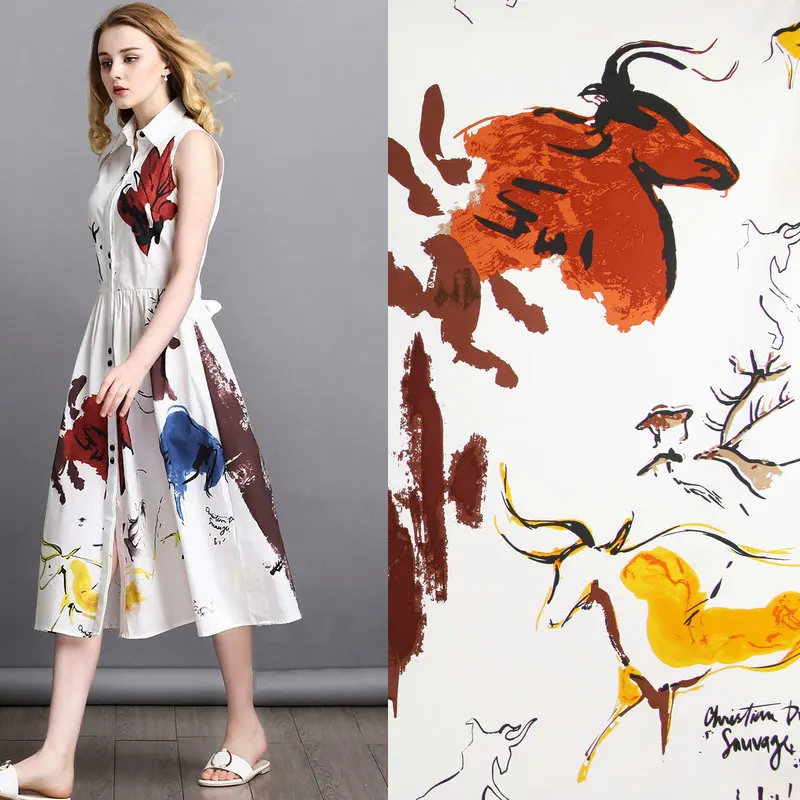 100x145 см ручная роспись набивная ткань хлопковая ткань поплин для женской одежды Сделай Сам хлопчатобумажная ткань для шитья платьев и блузок