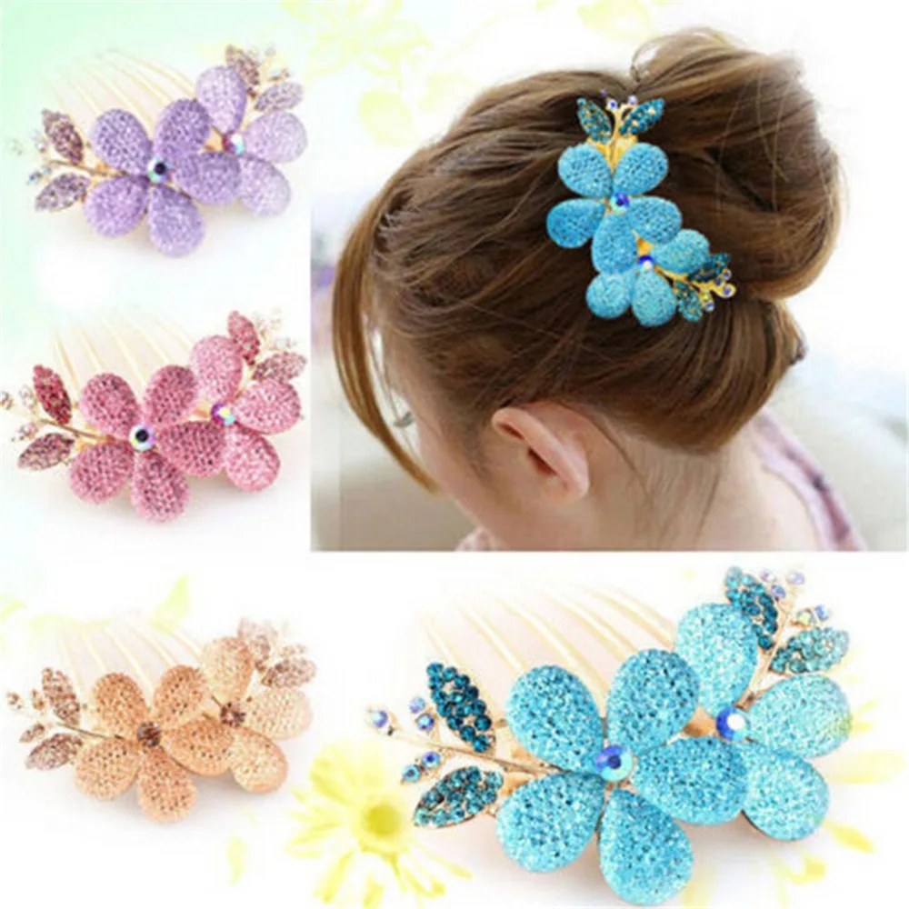Fashion Women Beautiful Crystal Rhinestone Decorate Hair Comb Flower