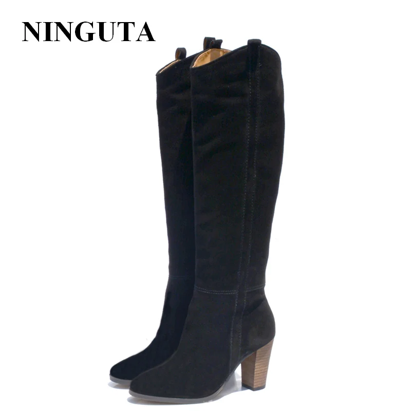 Tanie Skórzane buty zamszowe damskie szpilki na jesień buty do kolan damskie buty kobieta 36 42