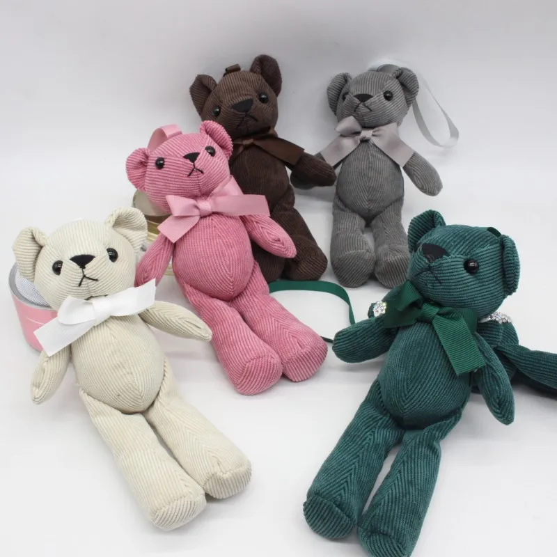 Luxury Bowtie Teddy Bear Dolls Toys Corduroy Stripe Bear Cloth Doll Small Key Bag Pendants Wedding Party Flower Decor 1418cm 10pcs (3)