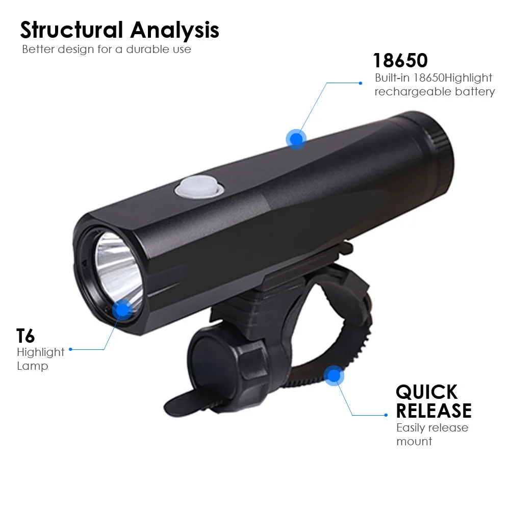 Flash Deal T6 Bike Headlight 800 Lumen Bicycle Front Light 18650 USB Rechargeable Replaceable Lantern For Cycling Flashlight Lamp 2