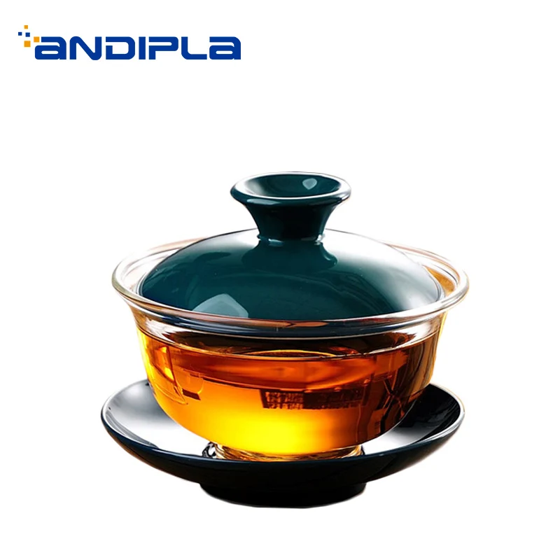 110 Ml Creative Heat resistant Clear Glass Green Gaiwan Vintage